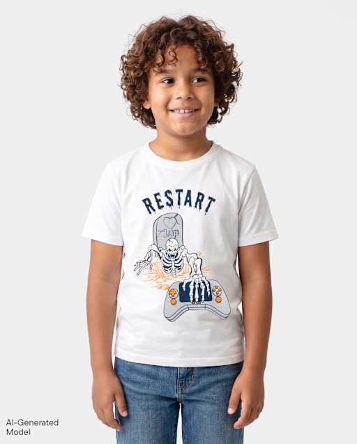 Boys Halloween Video Game Restart Graphic Tee