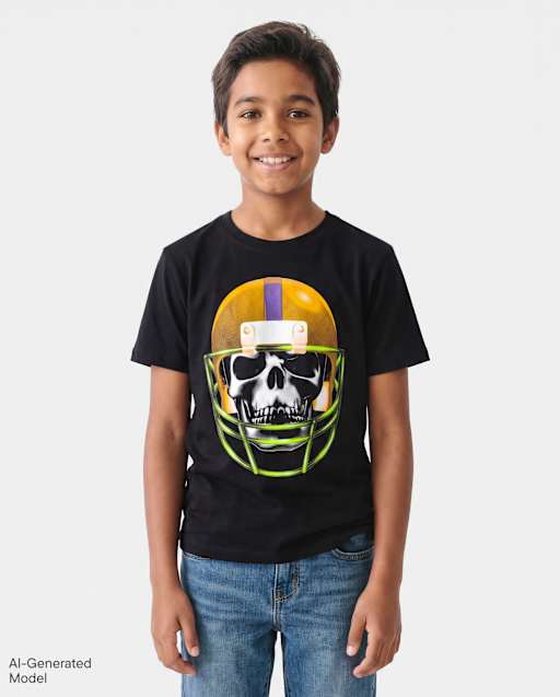 Boys Halloween Skeleton Helmet Graphic Tee