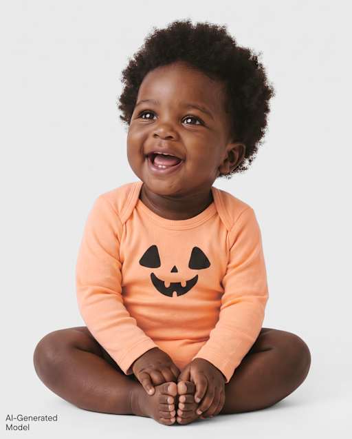 Baby Halloween Pumpkin Face Graphic Bodysuit