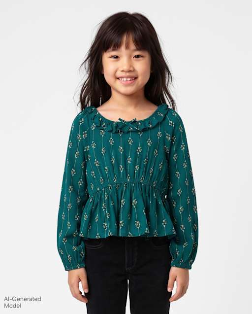 Girls Floral Ruffle Top