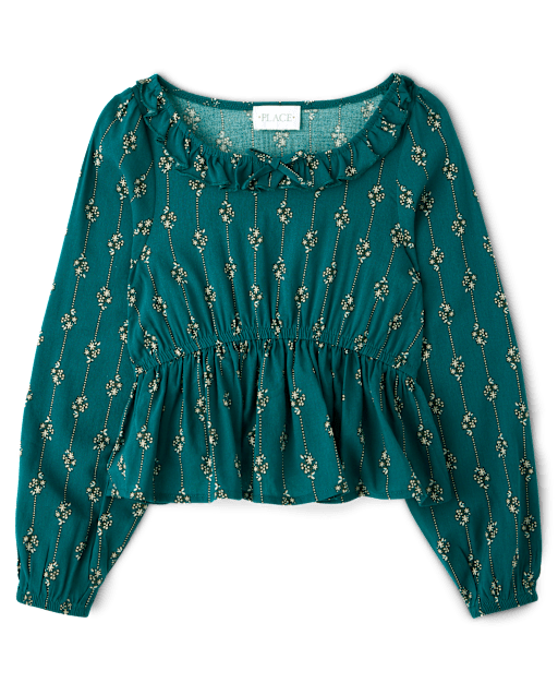 Girls Floral Ruffle Top