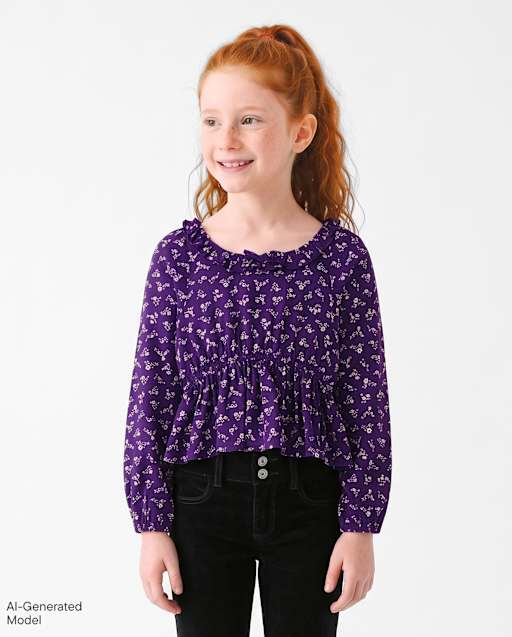 Girls Floral Ruffle Top