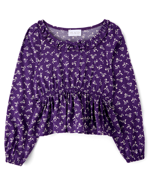 Girls Floral Ruffle Top