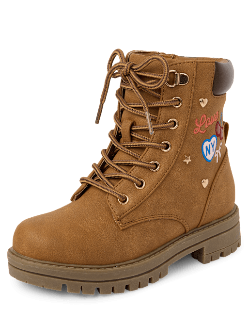 Girls Embroidered Patch Workwear Boots