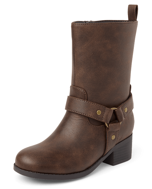 Girls Low Heel Moto Boots