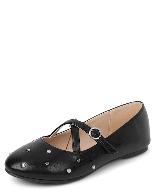 Girls Studded Cross Strap Ballet Flats