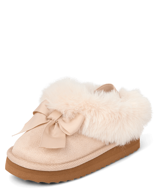 Toddler Girls Shimmer Bow Teddy Slip Ons