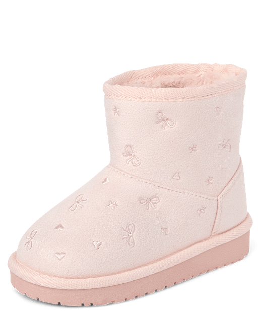 Toddler Girls Embroidered Bow Teddy Boots