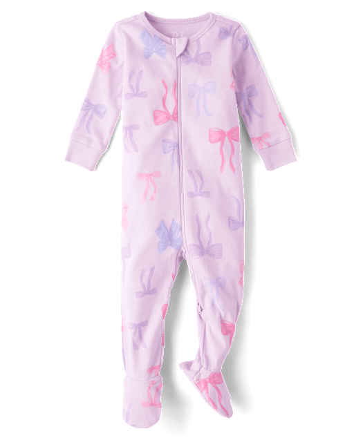 Baby And Toddler Girls Bow Snug Fit Cotton Footed One Piece Pajamas