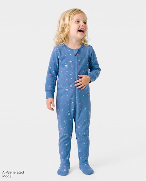 Baby And Toddler Girls Star Snug Fit Cotton Footed One Piece Pajamas