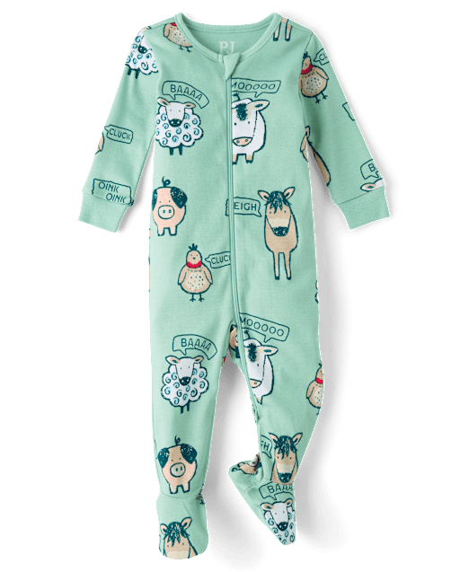 Baby And Toddler Boys Farm Animals Snug Fit Cotton Footed One Piece Pajamas