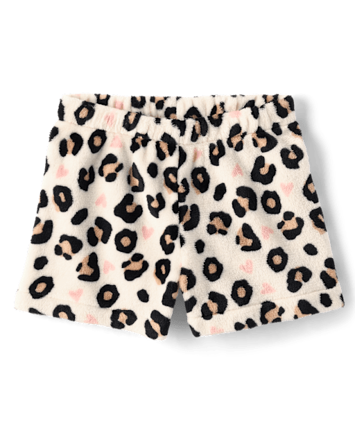 Girls Leopard Heart Pajama Shorts - Cozy Fleece