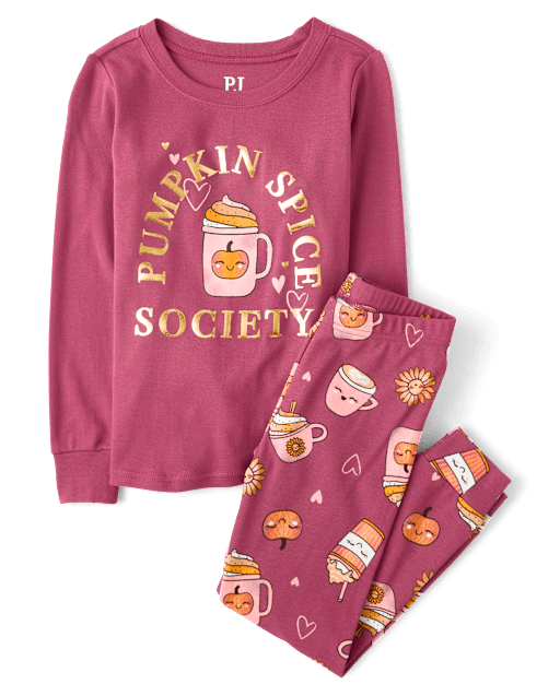 Girls Pumpkin Spice Snug Fit Cotton Pajamas