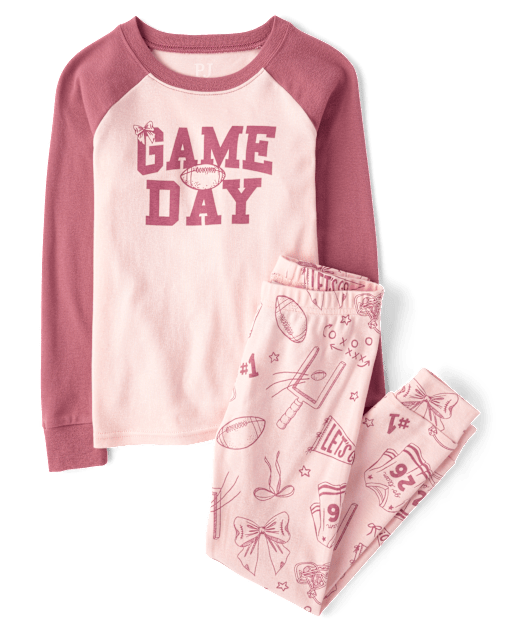 Girls Game Day Snug Fit Football Cotton Pajamas