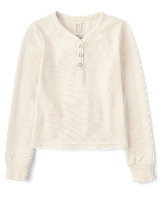 Girls Ribbed Henley Pajama Top