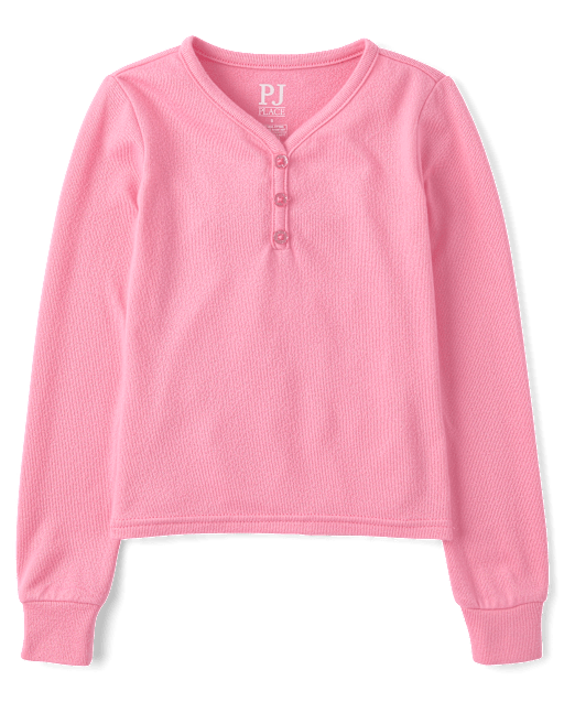 Girls Ribbed Henley Pajama Top