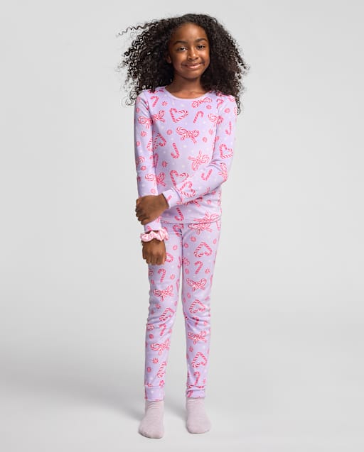 Girls Candy Cane Velour Pajamas
