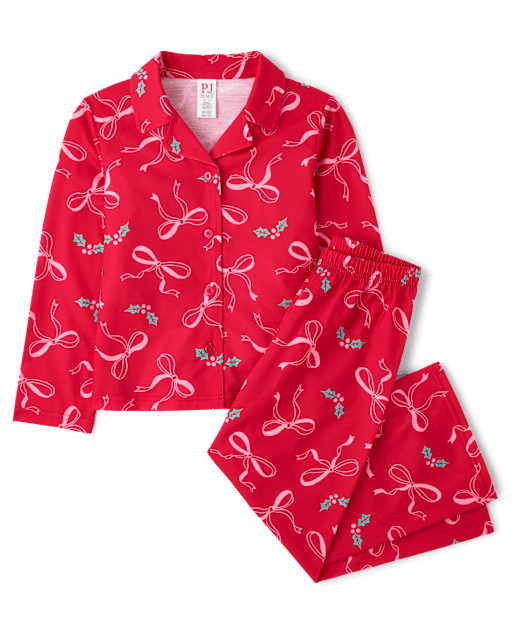 Girls Mommy And Me Christmas Bow Button Front Pajamas