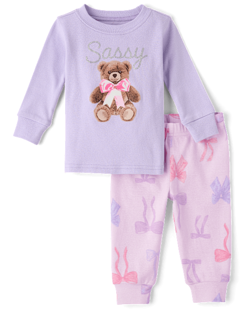 Baby And Toddler Girls Bear Snug Fit Cotton Pajamas