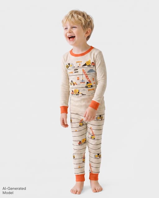 Baby And Toddler Boys Construction Truck Snug Fit Cotton Pajamas
