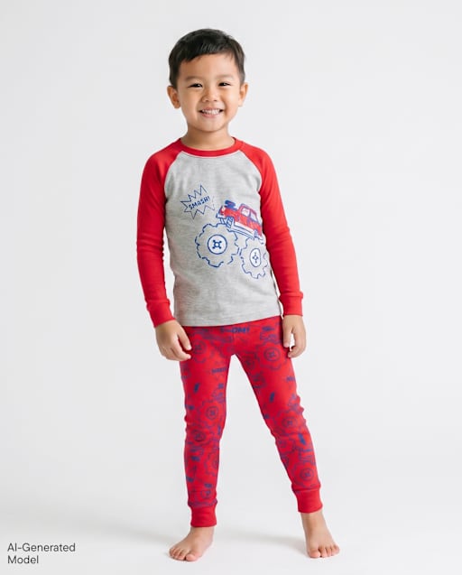 Baby And Toddler Boys Monster Truck Snug Fit Cotton Pajamas