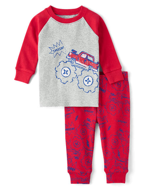 Baby And Toddler Boys Monster Truck Snug Fit Cotton Pajamas