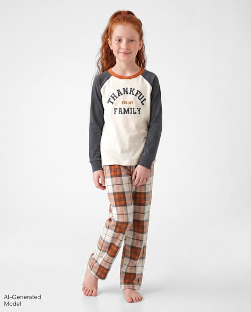 Kids Matching Family Thankful Cotton And Dream Fleece Pajamas