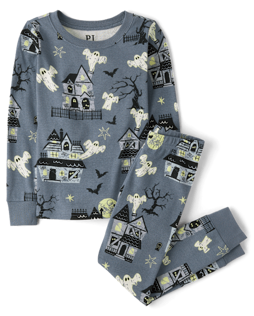 Kids Matching Family Glow Haunted House Snug Fit Cotton Pajamas