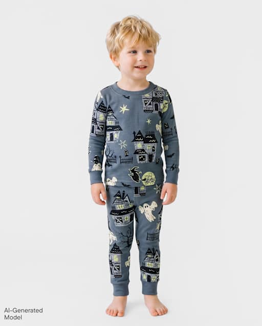 Pyjamas en coton ajustés pour bébés et tout-petits, motif maison hantée lumineuse, assortis à la famille