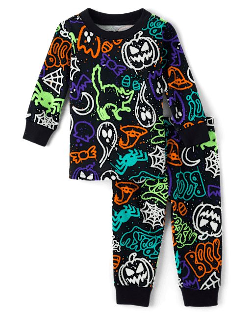 Baby And Toddler Glow Halloween Graffiti Snug Fit Cotton Pajamas