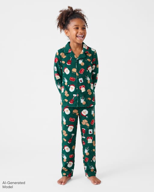 Kids Matching Family Santa Letter Button Front Dream Fleece Pajamas