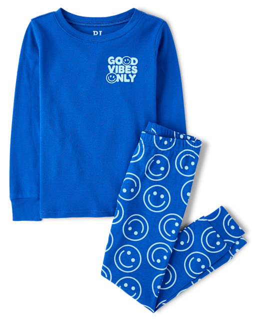 Boys Good Vibes Snug Fit Cotton PajamasÂ