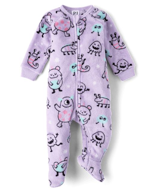Baby And Toddler Girls Monster Footed One Piece Pajamas - Cozy Fleece