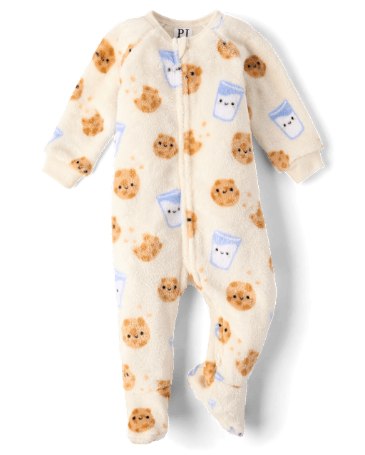 Baby And Toddler Milk And Cookies Footed One Piece Pajamas - Cozy Fleece