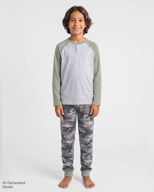 Boys Camo Henley Pajamas