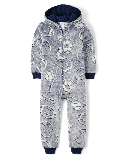 Boys Glow Sports One Piece Pajamas - Cozy Fleece