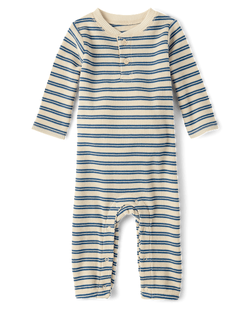 Baby Boys Striped Thermal Henley Romper