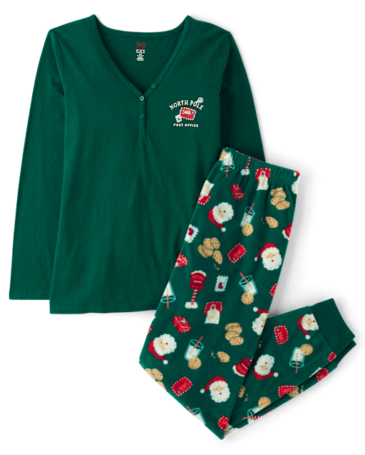 Womens Matching Family Santa Letter Cotton And Dream Fleece Henley Pajamas