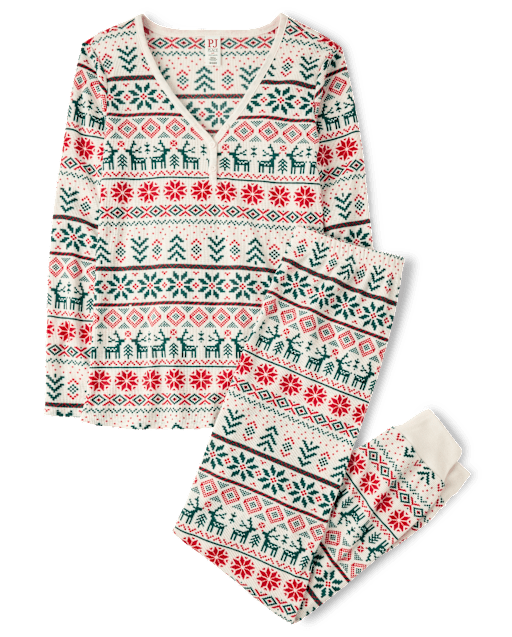 Pyjamas Henley thermiques assortis pour toute la famille, motif Fairisle de Noël, pour femmes