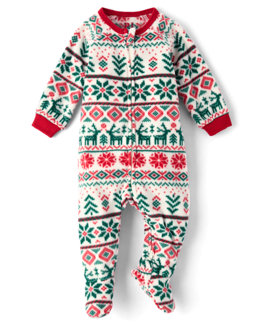 Baby And Toddler Matching Family Christmas Fairisle Dream Fleece Footed One Piece Pajamas