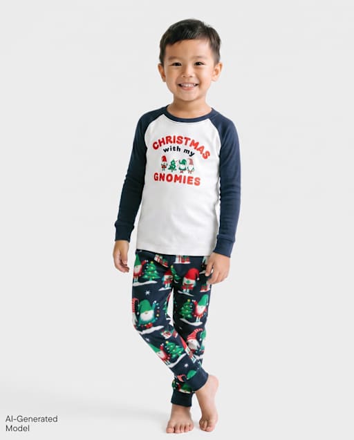 Baby And Toddler Matching Family Christmas Gnomies Cotton And Dream Fleece Pajamas