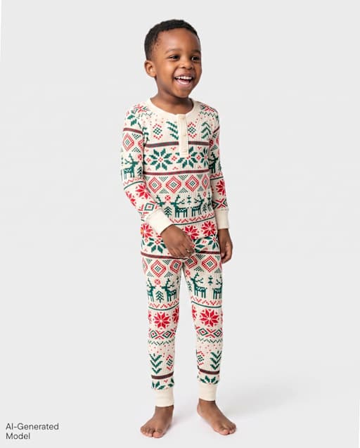 Baby And Toddler Matching Family Christmas Fairisle Thermal Henley Pajamas