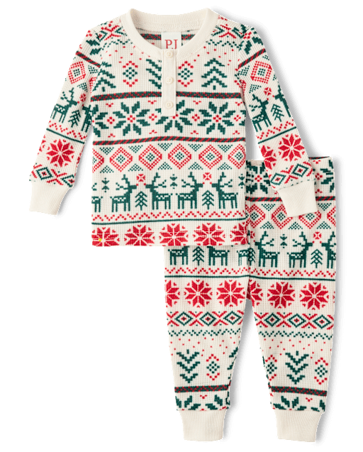 Baby And Toddler Matching Family Christmas Fairisle Thermal Henley Pajamas