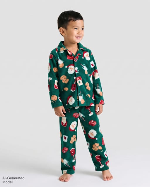 Baby And Toddler Matching Family Santa Letter Dream Fleece Button Front Pajamas