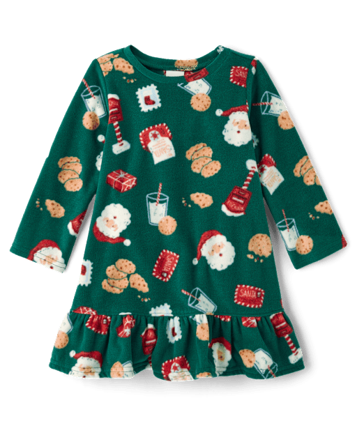 Baby And Toddler Girls Matching Family Santa Letter Dream Fleece Ruffle Nightgown