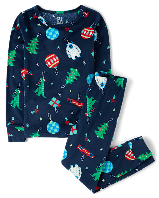 Boys Christmas Ornament Velour Pajamas