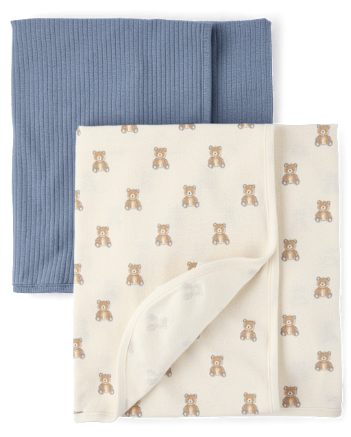 Lot de 2 couvertures d'emmaillotage ours pour bébé garçon