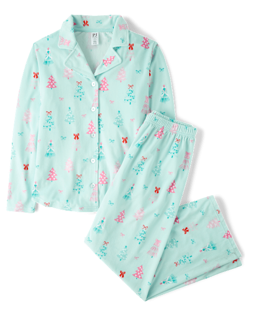 Womens Mommy And Me Christmas Tree Velour Button Front Pajamas