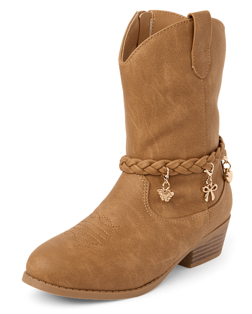 Girls Braided Charm Cowgirl Boots