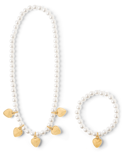 Ensemble de bijoux 2 pièces pour filles avec cœur en fausses perles